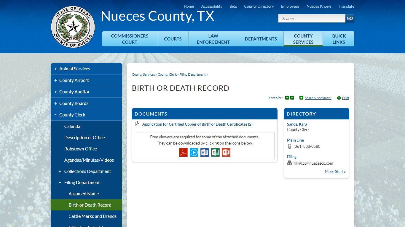 Birth or Death Record | Nueces County, TX