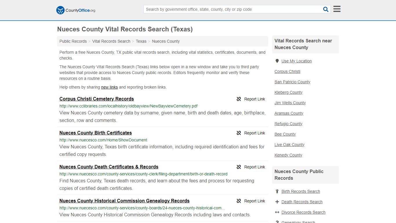 Nueces County Vital Records Search (Texas) - County Office