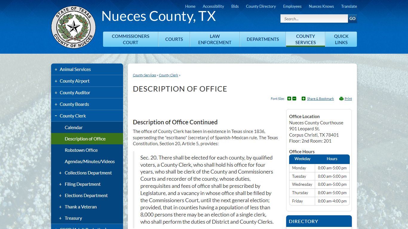 Description of Office | Nueces County, TX