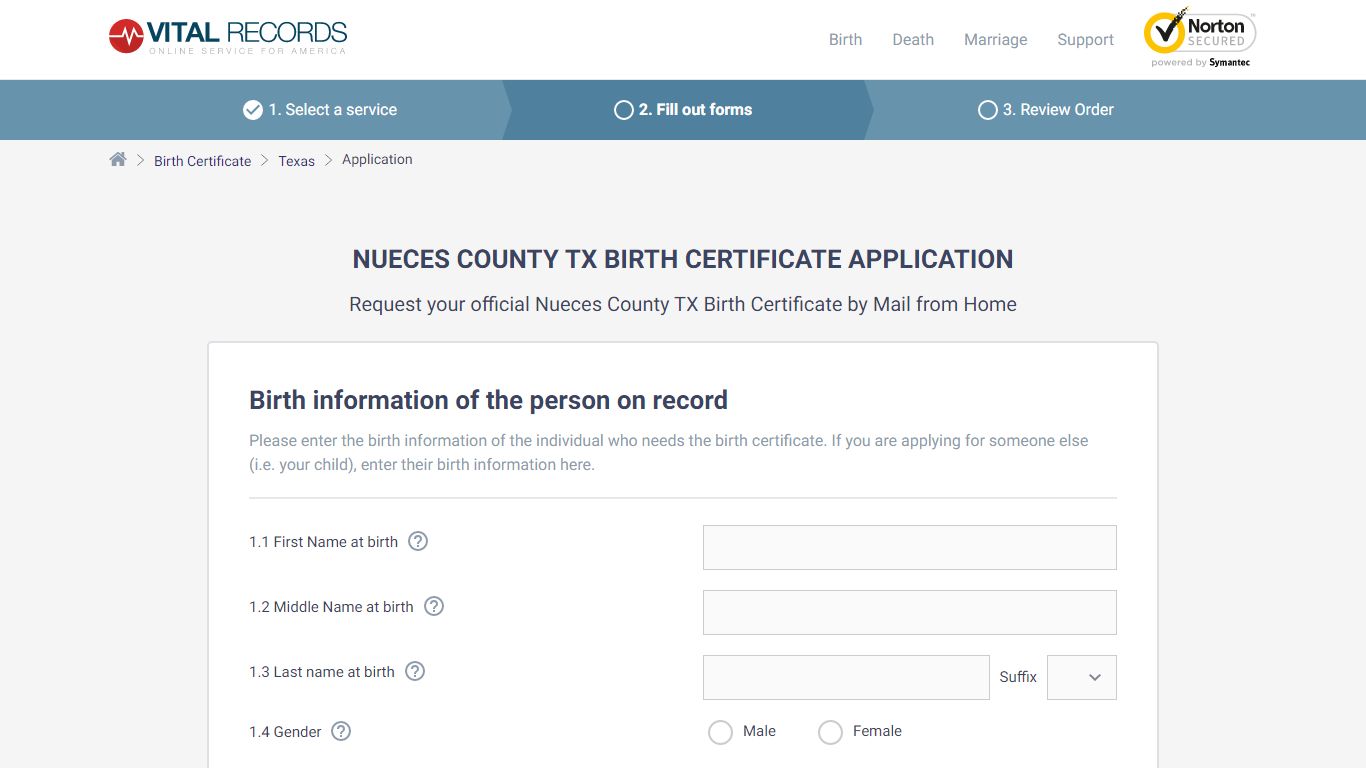 Nueces County TX Birth Certificate Application - Vital Records Online